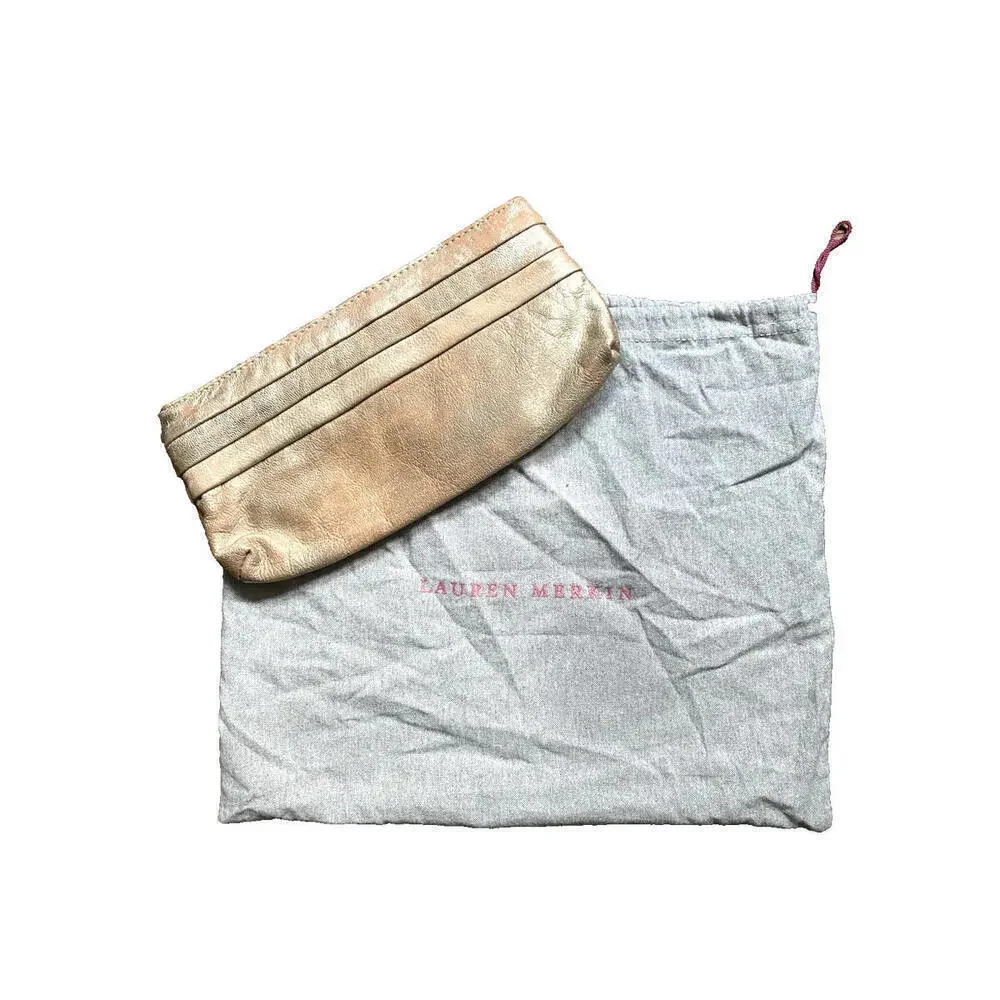 Lauren Merkin Leather Clutch Purse Small Gold Silver Embossed Leather Evening